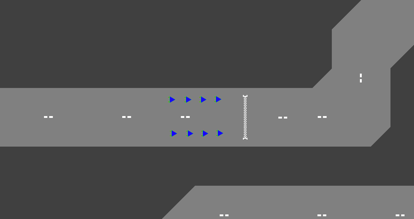 A 2D animation of drones flying chaotically and bouncing into walls on a track .